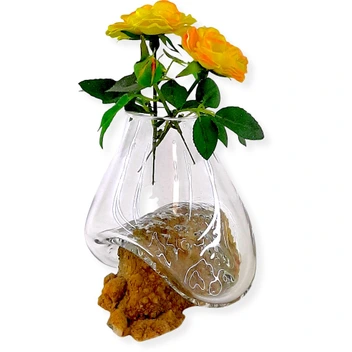 تصویر گلدان شیشه ای با سنگ معدنی طبیعی کوارتز 