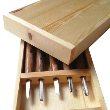 تصویر ست 5 عددی مغار دسته چوبی (همراه با جعبه چوبی) 