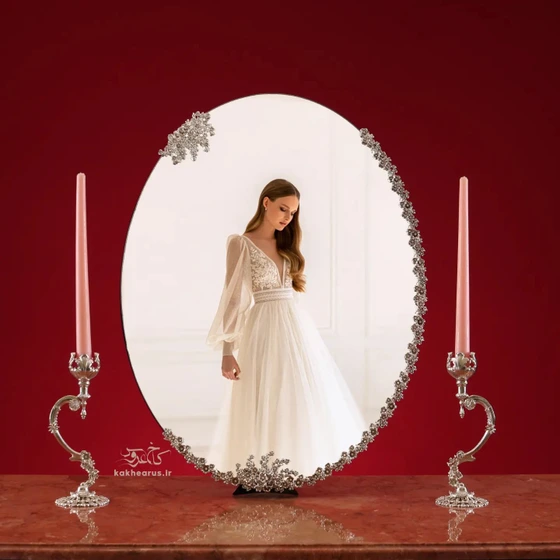 تصویر آینه و شمعدان عروسی مدل شقایق 60 