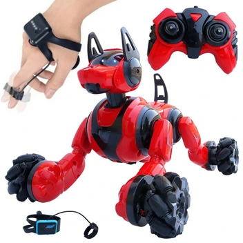 تصویر ربات اسباب بازی سگ هوشمند با دو کنترل دستی و مچی در سه رنگ مدل Stunt RC Robot Dog 666-800A 