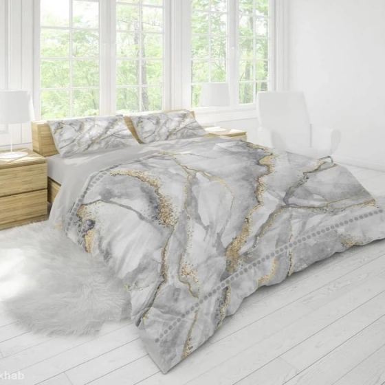 تصویر روتختی نانو تنسل 3 بعدی ترکیه ای طرح سنگی زمینه سفید خاکستری طلایی شرکت گوزل ترکیه - تک نفره 5 تکه ا Bed Cover 3D Guzel Bed Cover 3D Guzel