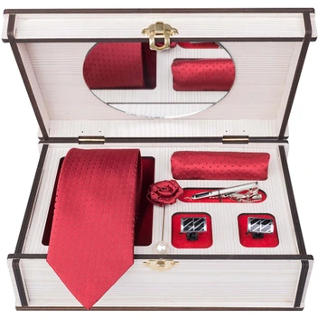 تصویر ست کامل کادویی کراوات دستمال جیب گل کت دکمه سردست و گیره مدل GF-PO302-BE 