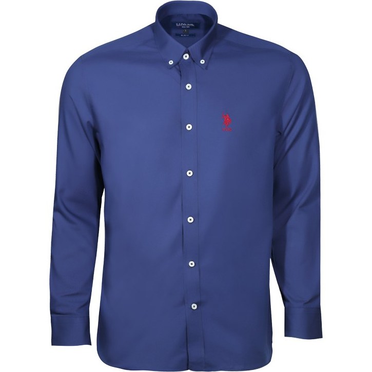 تصویر پیراهن آبی پر رنگ ساده مردانه طرح پولو کد Zn001 