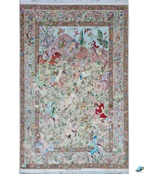 تصویر فرش دستباف ابریشم نقش شکارگاه یک خفتی 80 درصد ابریشم 260*360 اصفهان 