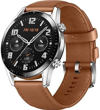 تصویر ساعت هوشمند HUAWEI Watch GT 2 (46 میلی متر)، صفحه نمایش AMOLED 1.39 اینچی با صفحه نمایش شیشه ای سه بعدی، عمر باتری 2 هفته، GPS، SpO2، 15 حالت ورزشی، صفحه نمایش شیشه ای 3 بعدی، قهوه ای ریگی 