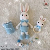 تصویر ست عروسک بافتنی و جغجغه طرح خرگوش ( کد 30501 ) 