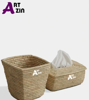 تصویر جا دستمال کاغذی و سطل زباله حصیر بافی جهیزیه عروس-  کد: 231 
