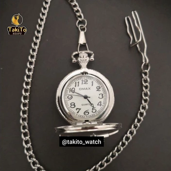 تصویر ساعت جیبی استیل با طراحی زیبا زنجیر رنگ ثابت 