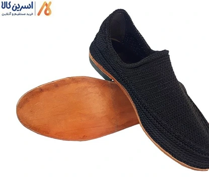 تصویر کفش سنتی مردانه، گیوه زیره چرمی مشکی 