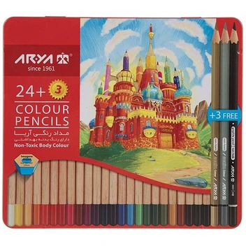 تصویر مداد رنگی جعبه فلزی ۲۴+۳ رنگ آریا ا - -