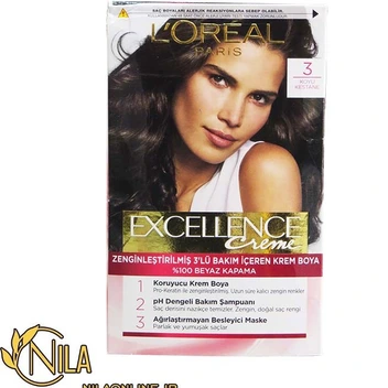 تصویر رنگ مو قهوه‌ای متوسط ۳ اکسلنس کرم لورآل Excellence L’Oreal 