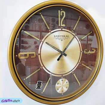 تصویر ساعت دیواری سانترال (Santeral) دوموتوره طلایی و قهوه ای | ساعت دیواری آرام گرد کد 30028 
