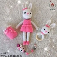 تصویر ست عروسک بافتنی و جغجغه طرح خرگوش ( کد 30500 ) 
