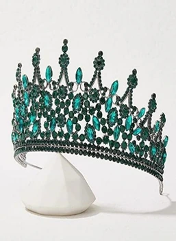 تصویر تاج تاج برای زنان، تاج عروسی برای عروس، تاج ملکه دیادم، لوازم جانبی موی جشن تولد کریستالی Quinceanera، سبز 