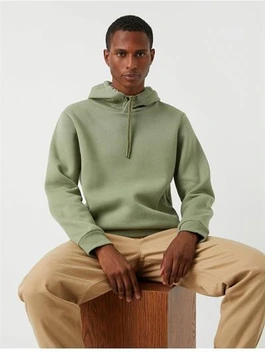 تصویر خرید اینترنتی هودی مردانه اسپرت برند Koton رنگ سبز کد ty334433040 ا Basic Kapşonlu Sweatshirt Basic Kapşonlu Sweatshirt