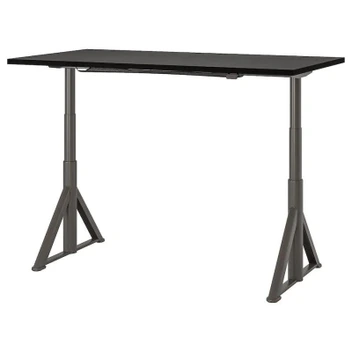 تصویر میز اداری قابل تنظیم برقی ایکیا مدل IDASEN طول 160 سانتیمتر رنگ پایه خاکستری تیره صفحه مشکی 