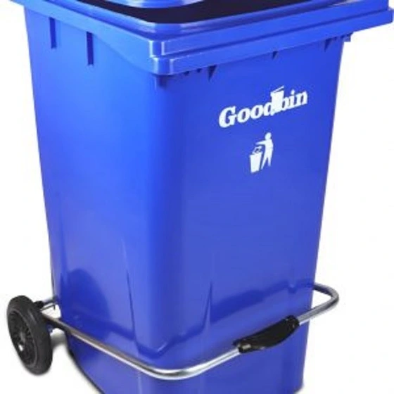 تصویر مخزن زباله صنعتی گودبین – ظرفیت 120 لیتر پدال دار و چرخ دار (مونتاژ شده) 