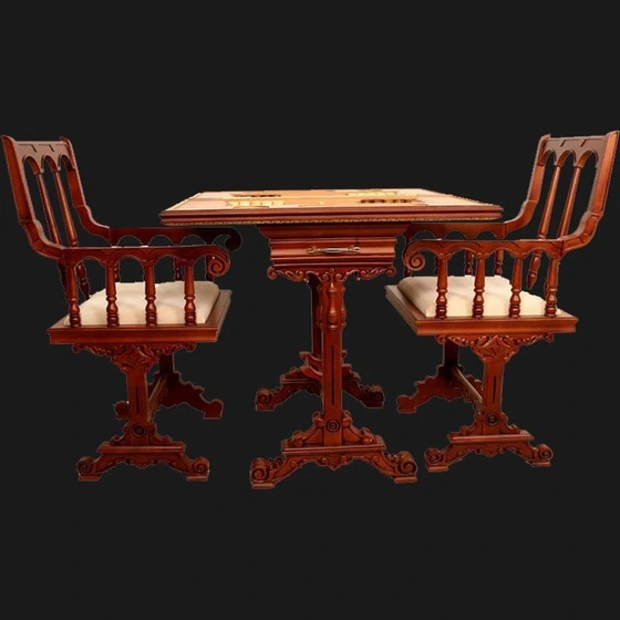 تصویر میز و صندلی تخته نرد و شطرنج چوب راش 