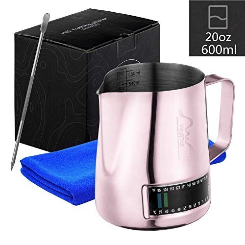 Milk Frothing Pitchers Stainless Steel Espresso Steaming Cup Thermometer Coffee Latte Art Pouring Jug 600ML/20oz 