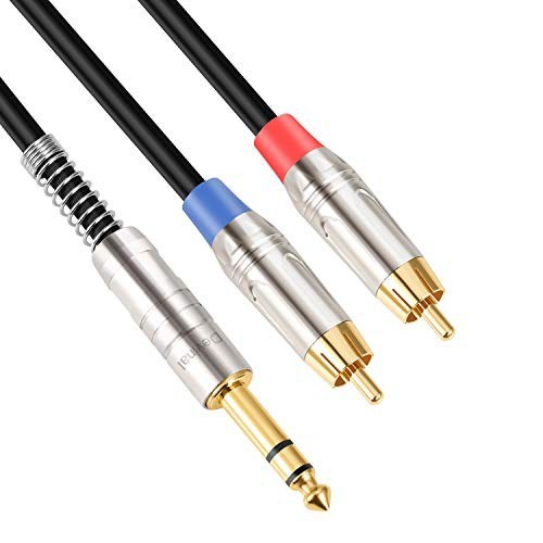 TISINO 1/8 TRS Stereo to Dual 1/4 TS Mono Y-Splitter Cable 3.5mm Mini Jack Aux to Quarter inch 6.35mm Jack Stereo Breakout Cord 10 feet 