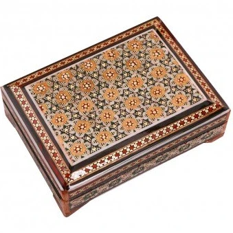 تصویر جعبه جاکارتی خاتم کاری ابعاد 11×8 سانتیمتر 