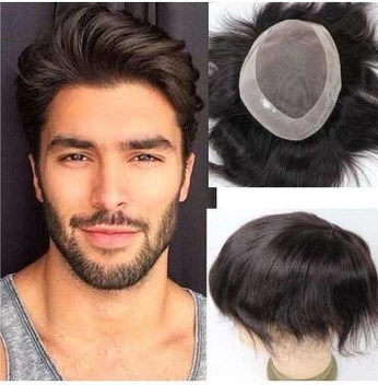 تصویر پوستیژ (کلاه گیس) مردانه هالیوودی موی صد در صد طبیعی انسان مشکی متوسط Toupee WBM 1721 virgin human hair 