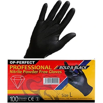 تصویر دستکش نیتریل مشکی اوپی پرفکت 100 عددی ا OP Perfect Black Nitrile Glove OP Perfect Black Nitrile Glove