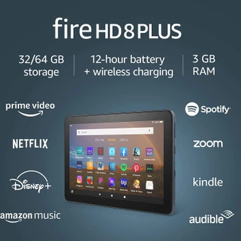 تصویر تبلت Fire HD 8 Plus، صفحه نمایش HD،  32 گیگابایت، آخرین مدل (نسخه 2020)، بهترین تبلت 8 اینچی ما برای سرگرمی های قابل حمل، Slate ا Amazon Fire HD 8 Plus tablet, HD display, 32 GB, (2020 release), our best 8" tablet for portable entertainment, Slate 32 GB Lockscreen Ad-Supported Slate Fire HD 8 Plus Amazon Fire HD 8 Plus tablet, HD display, 32 GB, (2020 release), our best 8" tablet for portable entertainment, Slate 32 GB Lockscreen Ad-Supported Slate Fire HD 8 Plus