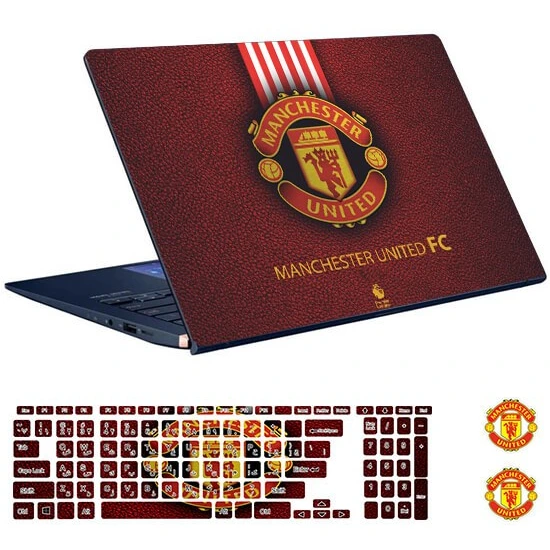 تصویر اسکین لپ تاپ طرح Manchester United کد ۰۱ به همراه استیکر کیبورد 