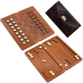 تصویر شطرنج و تخته نرد چوبی به همراه کیف چرمی 