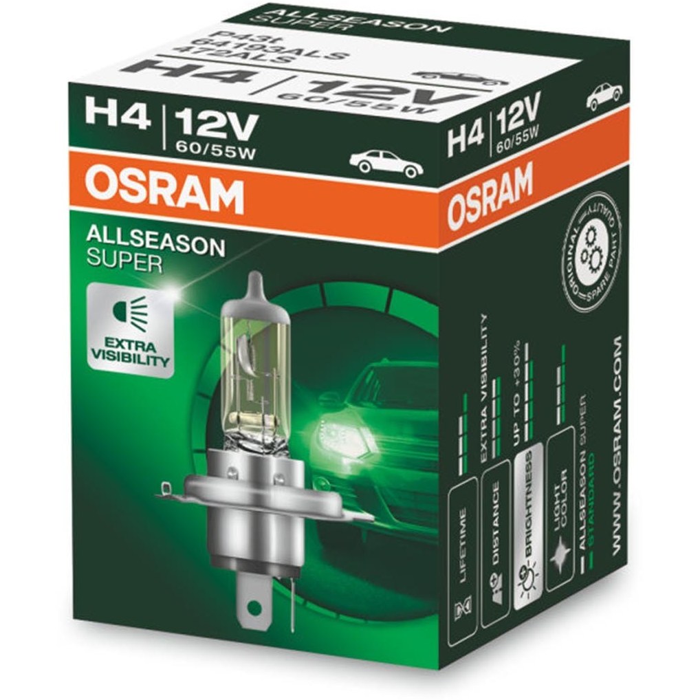تصویر لامپ خودرو h4 اسرام ۷ رنگ ۱۰۰/۸۰ وات اصل آلمان ۲ عدد 