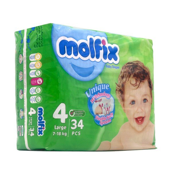 تصویر پوشک سایز 4 مولفیکس - 34 عددی ا Molfix Baby Diaper Size 4 - 34 pcs Molfix Baby Diaper Size 4 - 34 pcs