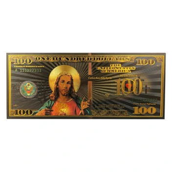 تصویر اسکناس 100 دلار آمریکا طرح مسیح روکش آب طلا 