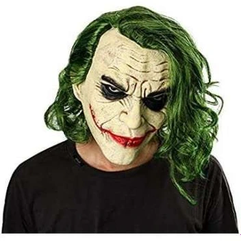 تصویر ماسک صورت ام.او.ام.او جوکر ترسناک با موی سبز (فیلم مبارز3 جوکر 2019) M.O.M.O Joker Mask Scary Halloween Latex Masks for Adult 