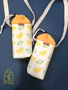 تصویر کیف پارچه ای بطری دست دوز-پنبه الیاف طبیعی-چاپ دستی-طرح لیمو ا handmade fabric bottle bag handmade fabric bottle bag