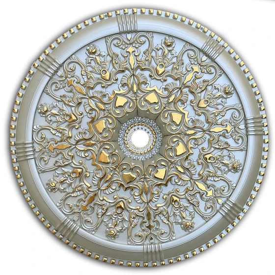 تصویر گل سقفی دایره 60 سانتی متری مدل دینا کد 395 - تیتانیوم طلایی 