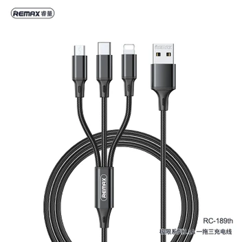 تصویر کابل تبدیل USB به microUSB / USB-C / لایتنینگ ریمکس مدل RC-189th طول 1.20 متر 