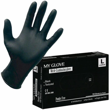 تصویر  دستکش یکبار مصرف نیتریل مشکی مای گلاو 100 عددی ا  My Glove Black Nitrile Glove  My Glove Black Nitrile Glove