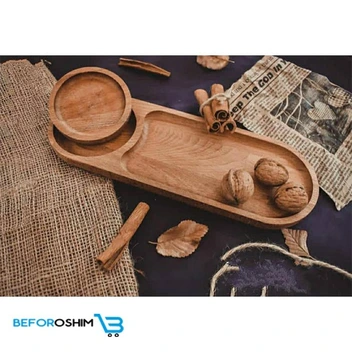 تصویر اردوخوری ظروف چوبی بامبو بیضی 2 خونه 2 تیکه 