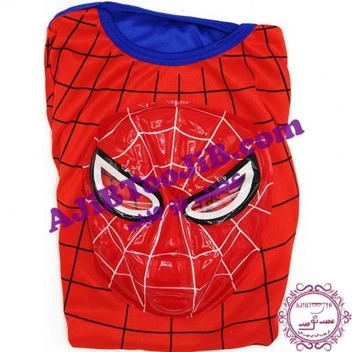 تصویر لباس مرد عنکبوتی ابرقهرمان با نقاب پارچه ای و طلقی 