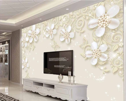 تصویر کاغذ دیواری سه بعدی گل های زیبای سفید 