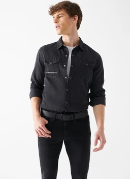تصویر پیراهن استین بلند جیب دار مشکی مردانه از برند  ماوی Mavi (ساخت ترکیه) 