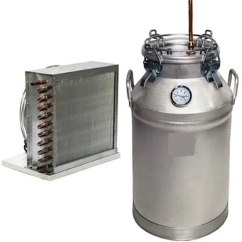 تصویر دستگاه تقطیر(عرقگیر/گلابگیر) 50 لیتری با کندانسور(خنک کننده) برقی مسی و ترمومتر(دماسنج) 