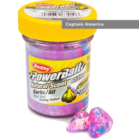 تصویر خمیر برکلی پاور بیت قزل آلا Berkley PowerBait Natural Scent Garlic Captain America Trout Dough 