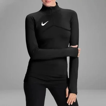 تصویر تیشرت استرچ آستین بلند انگشتی نیم زیپ ورزشی زنانه 