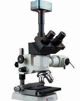 تصویر میکروسکوپ متالورژی آپرایت سه چشمی SAACO مدل SMU-12 