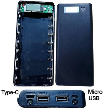 تصویر کیس پاوربانک 8 سل دو ورودی Micro – Type-C و دو خروجی USB رنگ مشکی 