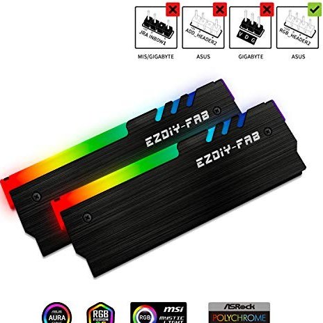 Rouge-1pack EZDIY-FAB RGB Mémoire RAM Cooler DDR Dissipateur de Chaleur pour Bricolage PC Game Overclocking Mod DDR3 DDR4 
