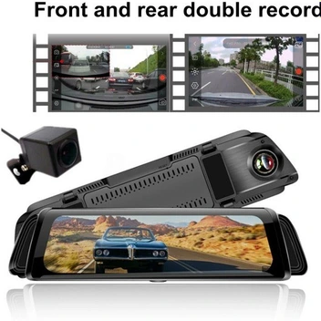 تصویر مانیتور اینه دو دوربینه 10 اینچ لمسی Car DVR Mirror 