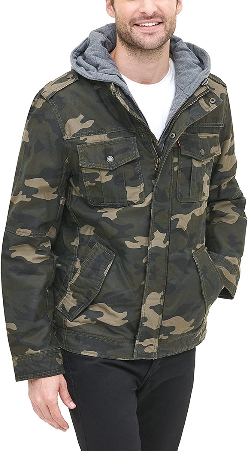 خرید و قیمت ژاکت مردانه Levi's مدل LM8RC364 ا Levi's Men's Washed Cotton  Hooded Military Jacket Standard Medium Camouflage | ترب